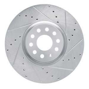 Volkswagen Atlas Brake Rotor (1) - Front Right - R1 Concepts - Drilled & Slotted - Silver - `18-`25